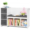Kids Reading Nook Bench 6-Cubby Storage Bookshelf with Seat Cushion White