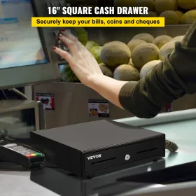 Kasseapparatskuffe, 16 "2 Unlocking Ways, fuldt aftageligt design med 5 Bill 8 Coin Cash -bakke, 2 nøgler inkluderet, kompakt