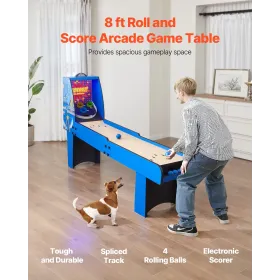  8' Roll and Score Classic Arcade Game Table, Arcade Machine Indoor with Electronic Scorer, Sound, Automatic Ball Return fo