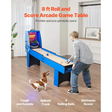  8' Roll and Score Classic Arcade Game Table, Arcade Machine Indoor with Electronic Scorer, Sound, Automatic Ball Return fo