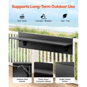 Balcony Hanging Table 12 x 32 in Patio Railing Bar Table Foldable