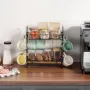 2 Tier Coffee Bar Organizer for Countertop, Multifunctional Mug Holder and Coffee Station, 12 Movable Hooks and 2 Shelves for Co