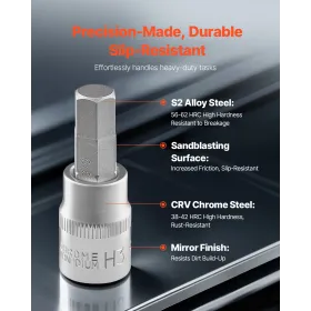 t Socket Set 32-Piece S2 Alloy Steel Cr-V Steel Standard SAE and Metric