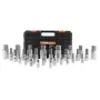 Hex Bit Socket Set, 32-Piece, S2 Alloy Steel and Cr-V Steel, Standard SAE and Metric, 1/4 in, 3/8 in, and 1/2 in Drives, with En