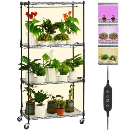 Plantestativ med Grow Lights 4 Tiers 45W 49,8 "Tall Plant Grow Shelf