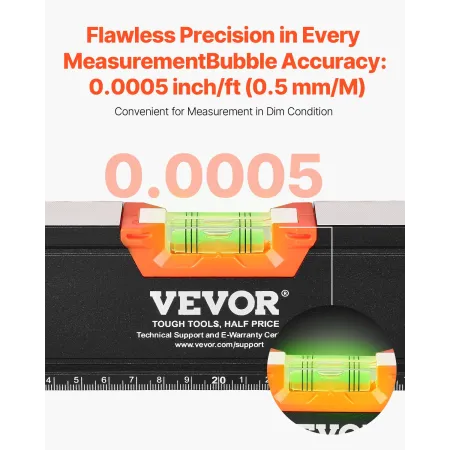 4-Piece Torpedo Level, 48/24/16/10 Inch All Magnetic Levels Set, Fluorescent Light Up Bubble Vials Ruler for 45/90/180 Degree, A
