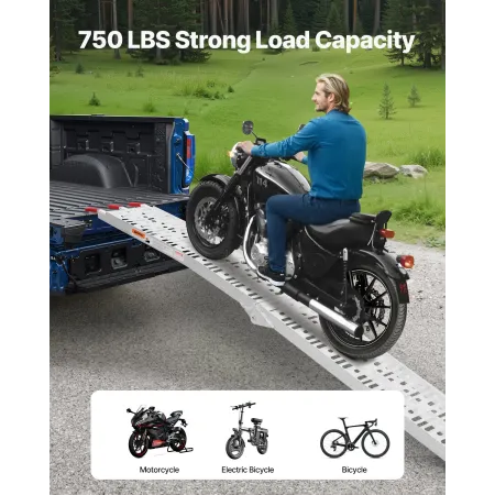 Aluminum Ramps, 750 lbs, 1Pcs Heavy-duty Ramps with Wider Ramp Surface, Universal Stable Loading Ramp with Handles, Fit for Moto