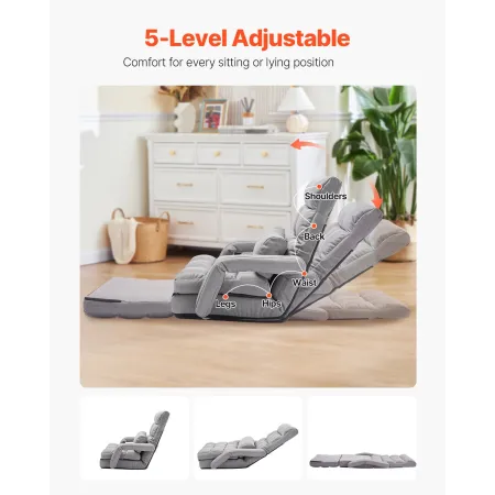 Floor Chair, Floor Gaming Chair with 5 Adjustable Position and Back Support, Folding Sofa Chair with Armrest for Adults, Sofa Lo