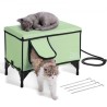 Elevated Heated Cat House Cuboid Kitty Shelter with Heated Pad Green (M)