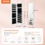 Mirror Jewelry Cabinet, 47.05-Inch Tall Lockable Jewelry Cabinet Armoire with Full-Length Mirror, Wall or Door Mounted Jewelry M