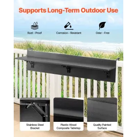 Balcony Hanging Table 12 x 48 in Patio Railing Bar Table Foldable