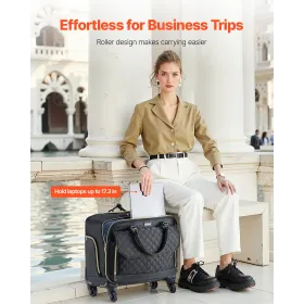 Rolling Laptop Bag 17.3 Inch Wheeled Computer Bag for Women Men Black Gold