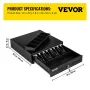 Cash Register Drawer, 33 cm 2 Unlocking Ways, Fully Removable Design with 4 Bill 5 Coin Cash Tray, 2 Keys Included, Compact Size