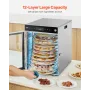 Rotary Food Dehydrator Machine, 12 Stainless Steel Trays, 800W Electric Food Dryer with Adjustable Temperature & 24-Hour Timer, 