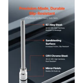 Long Allen Hex Bit Socket Set 18-Piece 3/8 inch Drive S2 Alloy Steel Cr-V