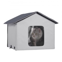 Heated Cat House Foldable Kitty Shelter with Heated Pad Gray Middle