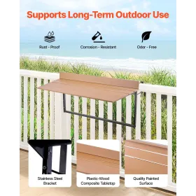 Balcony Hanging Table 15 x 39 in Patio Railing Bar Table Adjusable