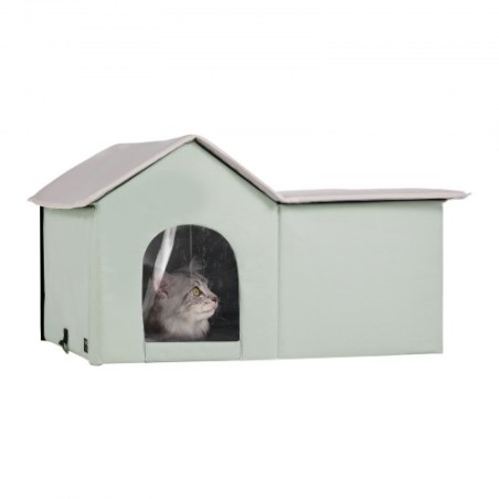 Heated Cat House Foldable Kitty Shelter with Heated Pad Green Large