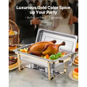 8 Qt 4 Pack Rectangle Chafing Dish Buffet Set Full-Size & Half-Size Pans