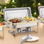 Chafing Dish Buffet Set, 8 Qt 4 Pack, Stainless Steel Chafer with 2 Full Size and 4 Half Size Pans, Rectangle Catering Warmer Se
