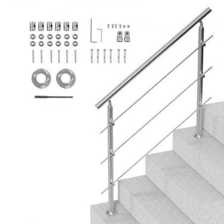 47.2in Handrails for Outdoor Steps 3 Crossbars Staircase for Porch Deck