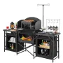 Camping Kitchen Table, Outdoor Camp Cooking Table, Aluminum Portable Cook Station with 3 Storage Cupboard, Carrying Bag, Detacha