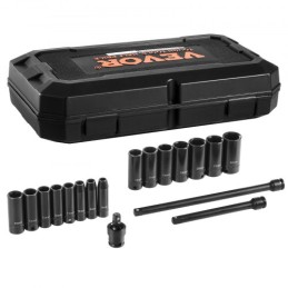 Impact Sockets Set 18pcs 6-Point 3/8" Drive Bit Ratchet Tool Kit Case