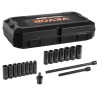 Impact Sockets Set 18pcs 6-Point 3/8" Drive Bit Ratchet Tool Kit Case