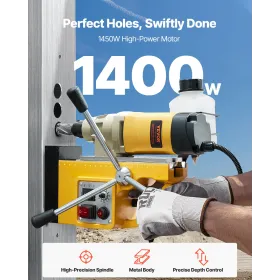 ic Drill 1400W 2878 lbf Mag Drill Press 2 in Boring Diameter 6 Bits Yellow