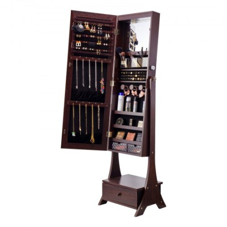Mirror Jewelry Cabinet Standing Mirror with Storage Full Length Brown