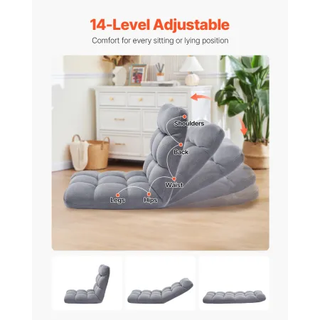 Floor Chair, Recycled Foam Folding Sofa Chair with 14 Adjustable Positions, Multifunctional Floor Chair with Back Support Ideal 