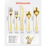 60-Piece Gold Silverware Set, Food-Grade Stainless Steel Flatware Utensils for 12, Mirror Finished Cutlery Set, Dishwasher Safe 