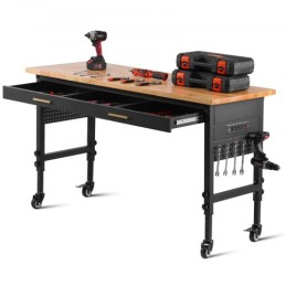 60" Workbench on Wheels Adjustable Height Table with Power Outlet & Drawer