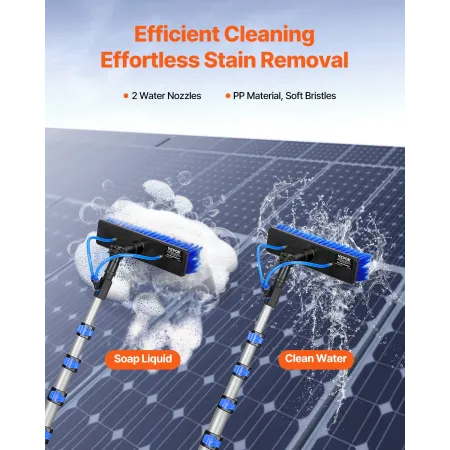Water Fed Pole Kit, 9m Solar Panel Cleaning Pole with Extendable Handle, 180° Rotatable Brush Head & 20m Hose, Household & Outdo