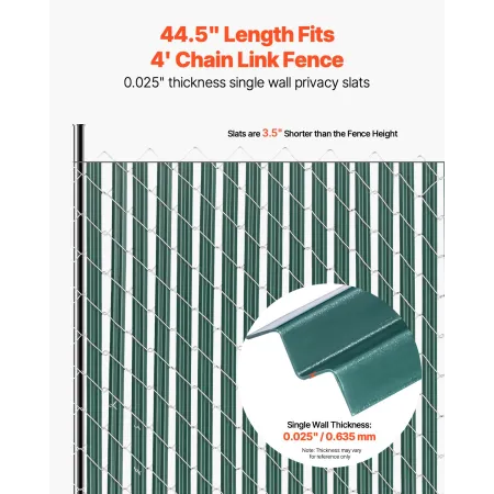 Bottom Locking Privacy Slats, Single-Wall Vertical Bottom-Locking Slats for Chain-Link Fence, High-Density HDPE Chain Link Slats