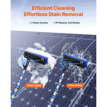 Water Fed Pole Kit, 11m Solar Panel Cleaning Pole with Extendable Handle, 180° Rotatable Brush Head & 20m Hose, Household & Outd