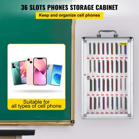 Cell Phone Storage Cabinet, 36 Slots, Aluminum Alloy Pocket Chart Storage Locker Box w/ Portable Handle, Key Lock & Handwritten
