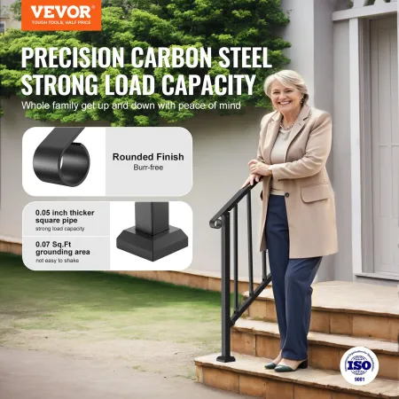 Handrails for Outdoor Steps, 2-3 Step Stair Hand Rail Kit, Transitional Carbon Steel Railings with Installation Kit, Stair Rails