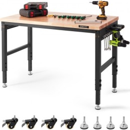 Adjustable Height Workbench 48"L x 24"W Work Bench Table with Power Outlet