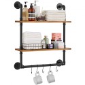Industrial Pipe Shelf 2 Tier 24x7.87in Wall-Mount for Kitchen Bedroom