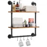 Industrial Pipe Shelf 2 Tier 24x7.87in Wall-Mount for Kitchen Bedroom
