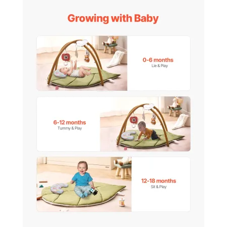 Baby Play Gym Mat Tummy Time Activity Mat med 6 Sensory Toy