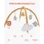 Baby Play Gym Mat, Baby Activity Mat with 6 Sensory Toys, Oversize Leaf-Shaped Tummy Time Mat for 0-18 Months Newborn Infant, Ba