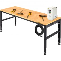Adjustable Height Workbench 61"L x 20"W Work Bench Table with Power Outlet