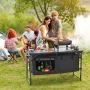 Camping Kitchen Table, Folding Outdoor Cooking Table, 3 Adjustable Heights, Aluminum Lightweight Portable Cook Station with Stor