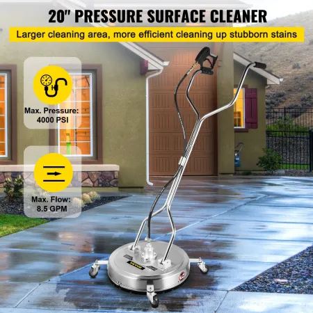 Pressure Washer Surface Cleaner, 50.8 cm, Max. 4000 PSI Pressure by 2 Nozzles for Cleaning Driveways, Sidewalks, Stainless Steel