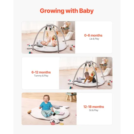 Baby Play Gym Mat, Tummy Time Mat with 5 Sensory Toys, Baby Activity Mat with Light-up Musical Duck Toy for 0-18 Months Newborn 