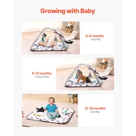 Baby Play Gym Mat Tummy Time Activity Mat med 6 sensoriske legetøj 34.4 "X 34.4"