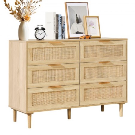 Ratting skuffe Dresser Natural Rattan Closet Dresser 6 skuffer til soveværelse