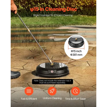 15" Pressure Washer Surface Cleaner, Plastic Pressure Washer Attachments with 4 Wheels, 4000 Max PSI, 1/4 Quick Connector, 2 Spr